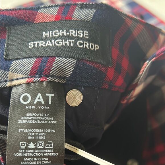 NEW Oat New York High Rise Red and Blue Plaid straight Cropped Pants - Picture 7 of 10
